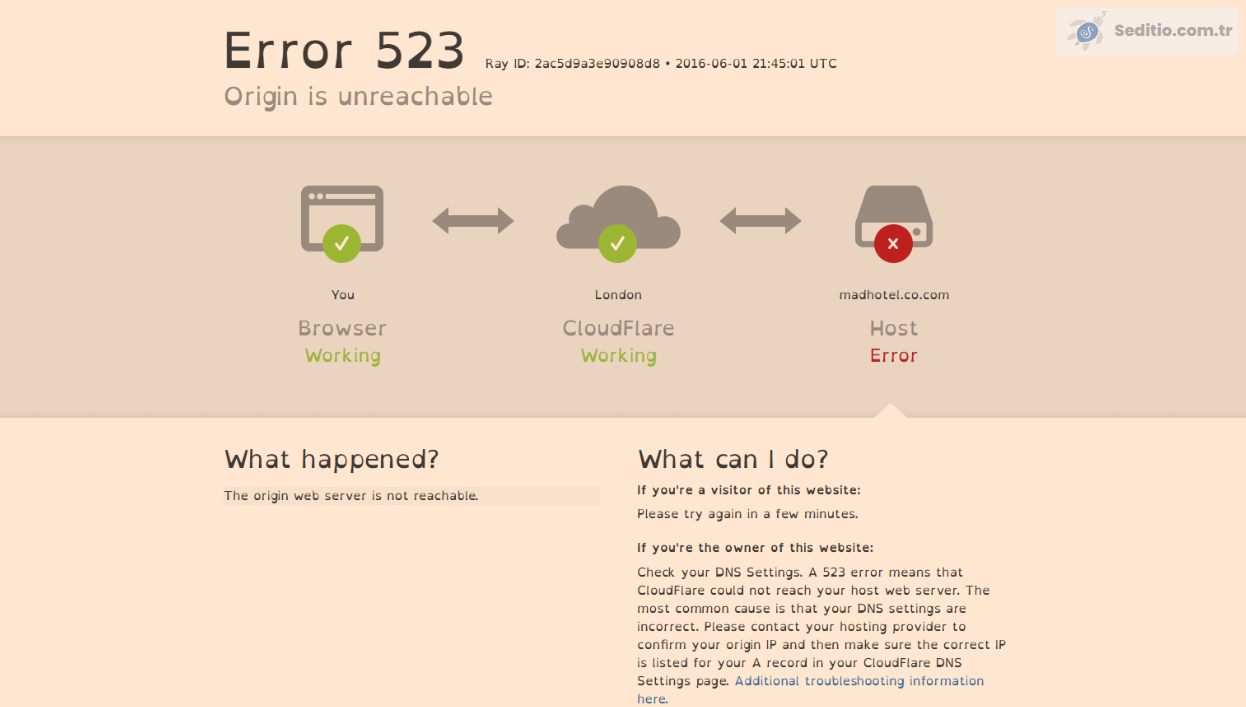 Cloudflare 523 Origin is unreachable Hatası