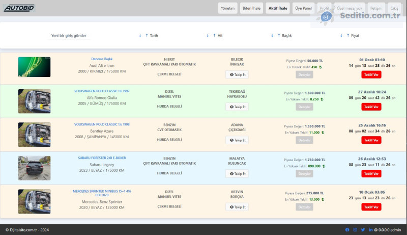 Autobid Araç İhale Yazılımı / Araç Açık Artırma Scripti