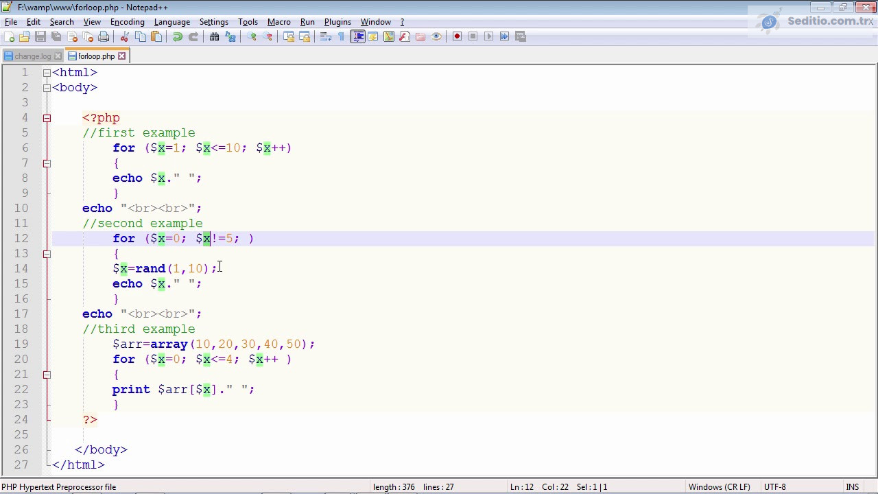 PHP for Döngüsü Kullanımı