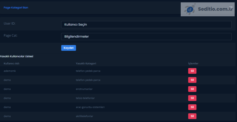 Seditio Page Kategori Ban Sistemi